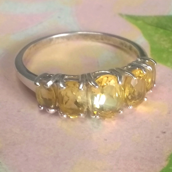 .925 Sterling Silver Lovely Citrine Oval Round Gemstone Solid Band Ring - Picture 7 of 7